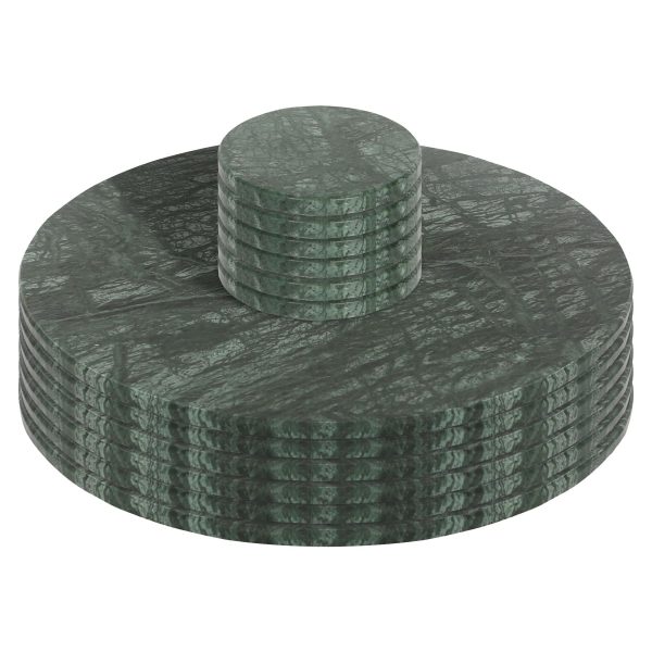 12pc Round Marble Placemats & Round Coasters Set - 30cm - Green - By Argon Tableware Online