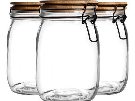 1L Glass Storage Jars with Wooden Clip Lid - Pack of 3 - By Argon Tableware For Cheap