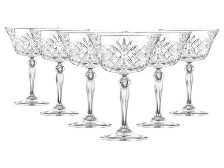 260ml Melodia Glass Champagne Saucers - Pack of Six - By RCR Crystal Online now