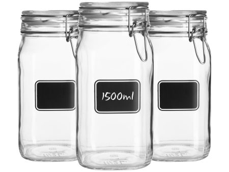 1.5L Lavagna Glass Storage Jars with Chalkboard Label - Pack of 3 - By Bormioli Rocco Online