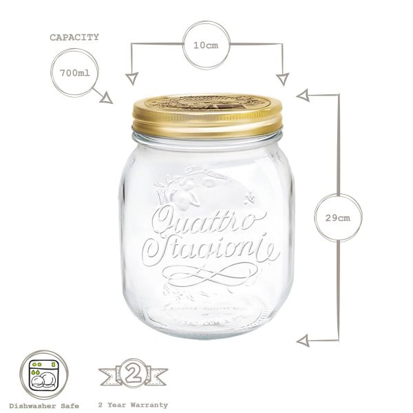 700ml Quattro Stagioni Glass Food Preserving Jars - Pack of 3 - By Bormioli Rocco on Sale