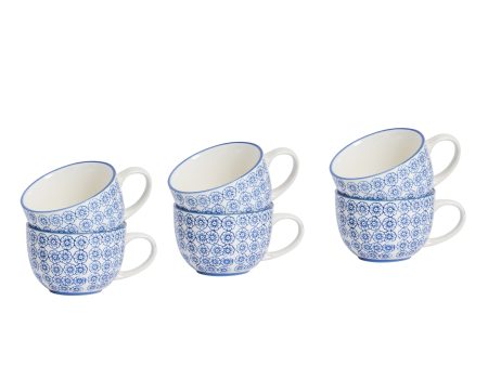 250ml Hand Printed Cappuccino & Tea Cups - Pack of Six - By Nicola Spring on Sale