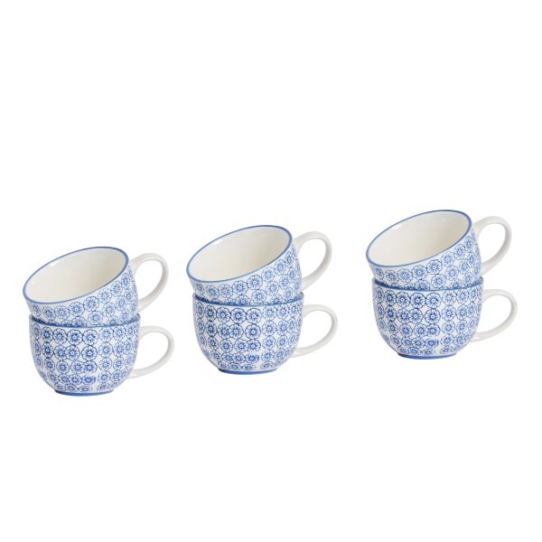 250ml Hand Printed Cappuccino & Tea Cups - Pack of Six - By Nicola Spring on Sale