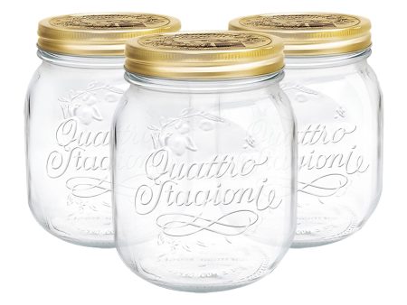 700ml Quattro Stagioni Glass Food Preserving Jars - Pack of 3 - By Bormioli Rocco on Sale