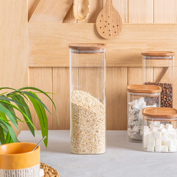 2.2L Square Glass Storage Jar with Wooden Lid - By Argon Tableware on Sale