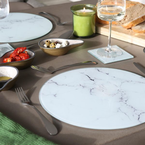 12pc Round Glass Placemats & Square Coasters Set - 30cm - Marble - By Harbour Housewares Hot on Sale