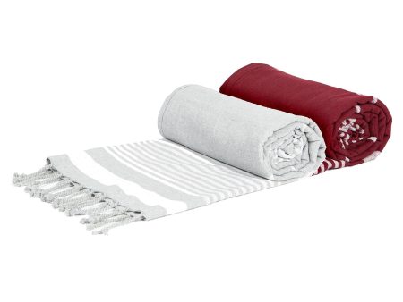 160cm x 90cm Burgundy & Grey Deluxe Turkish Cotton Towels Set - Pack of Two - By Nicola Spring For Sale