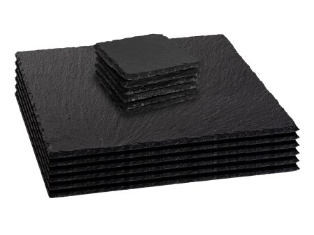 12pc Black Square Slate Placemat & Coaster Sets - By Argon Tableware Hot on Sale