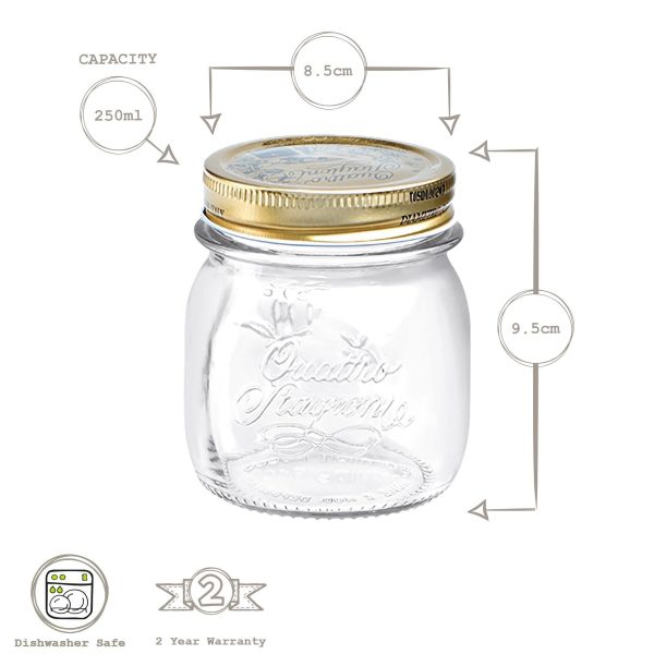 250ml Quattro Stagioni Glass Food Preserving Jars - Pack of 3 - By Bormioli Rocco Hot on Sale