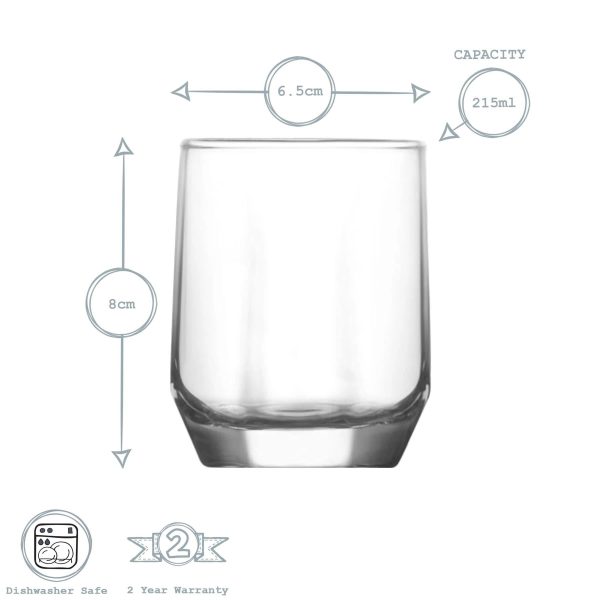 215ml Diamond Tumbler Glasses - Pack of Six - By LAV Supply