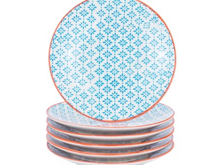 18cm Hand Printed China Side Plates - Pack of Six - By Nicola Spring Fashion