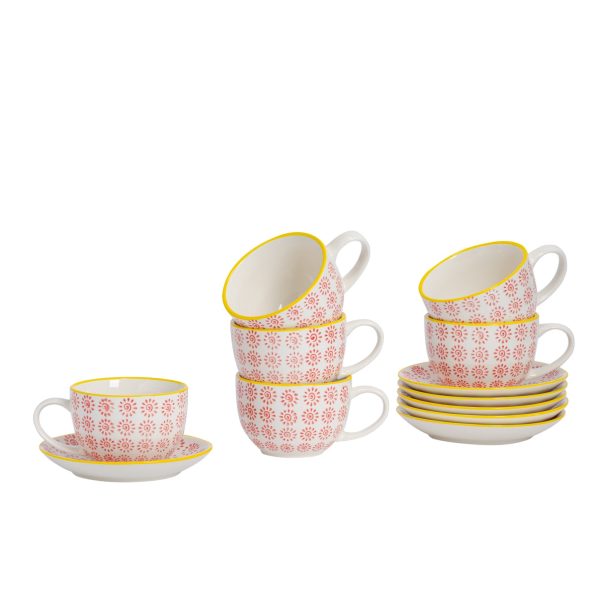 250ml Hand Printed Cappuccino Cups & Saucers - Pack of Six - By Nicola Spring Online now