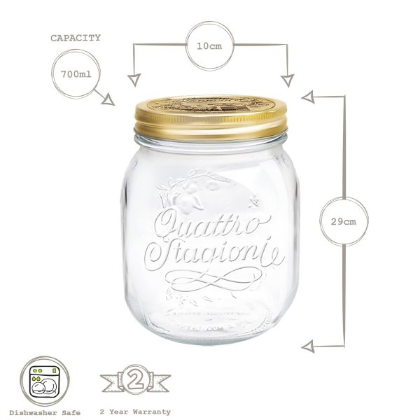 700ml Quattro Stagioni Glass Food Preserving Jars - Pack of 3 - By Bormioli Rocco on Sale