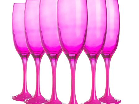 220ml Glass Champagne Flutes - Pink - Pack of Six - By Argon Tableware Hot on Sale