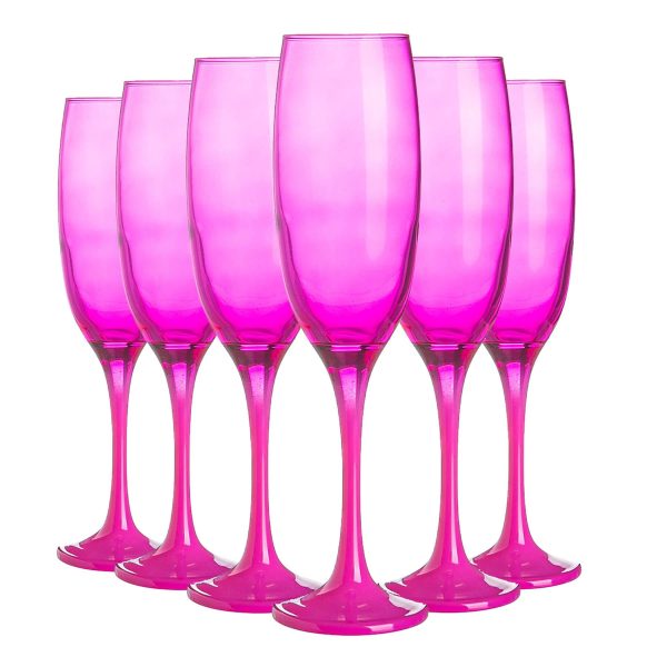 220ml Glass Champagne Flutes - Pink - Pack of Six - By Argon Tableware Hot on Sale