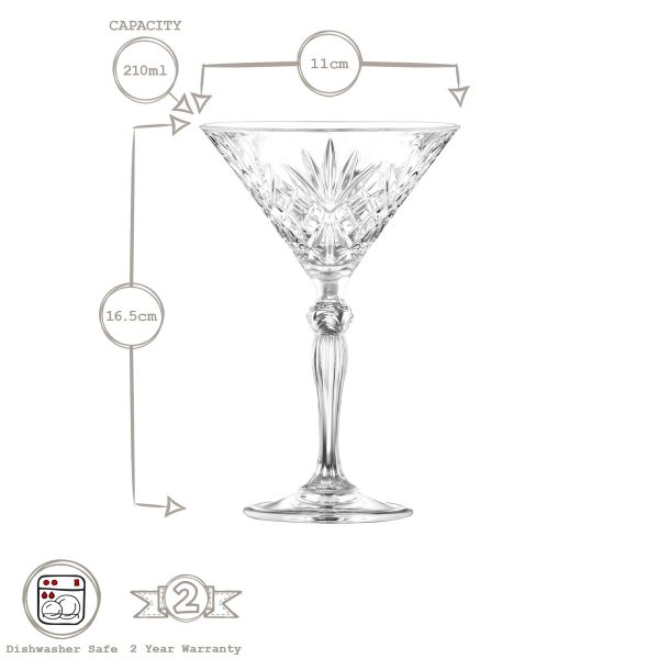 210ml Melodia Martini Glasses - Pack of Six - By RCR Crystal Online