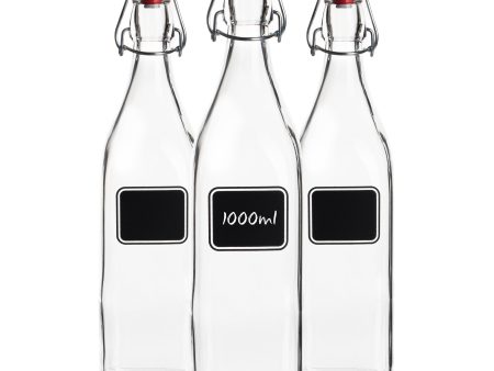 1L Lavagna Glass Swing Bottles with Chalkboard Label - Pack of 3 - By Bormioli Rocco Sale