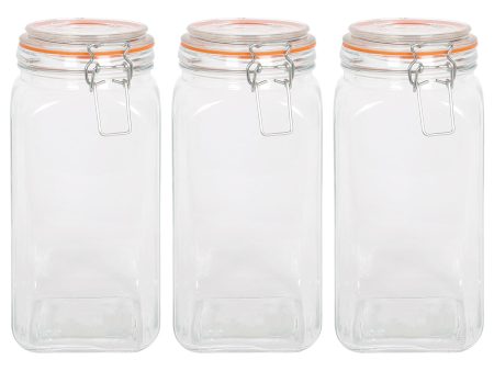 1.7L Square Glass Jars with Clip-Top Lids - Pack of Three - By Argon Tableware Online Hot Sale