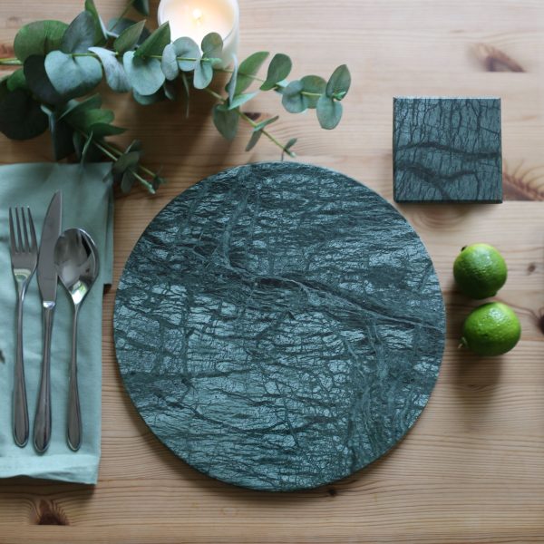 12pc Round Marble Placemats & Square Coasters Set - 30cm - Green - By Argon Tableware For Cheap