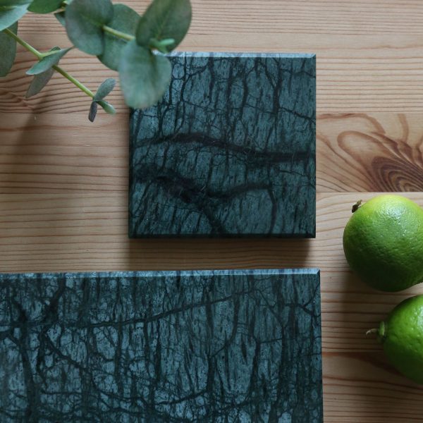 12pc Rectangle Marble Placemats & Square Coasters Set - 30cm x 20cm - Green - By Argon Tableware Supply