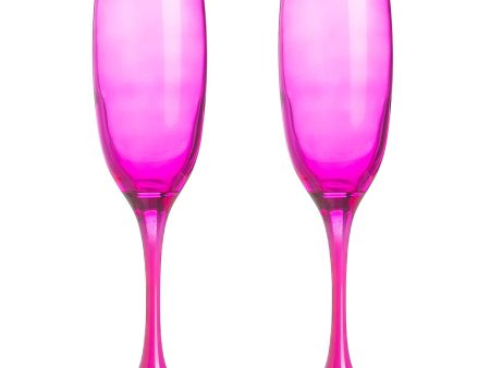 220ml Glass Champagne Flutes - Pink - Pack of Two - By Argon Tableware Sale