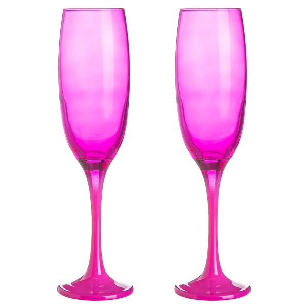 220ml Glass Champagne Flutes - Pink - Pack of Two - By Argon Tableware Sale