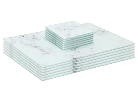 12pc Rectangle Glass Placemats & Square Coasters Set - 30cm x 20cm - Marble - By Harbour Housewares For Discount