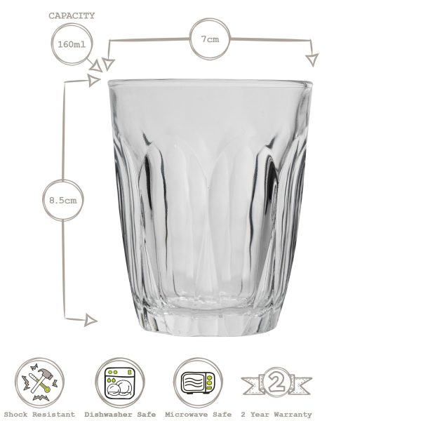 160ml Provence Tumbler Glasses - Pack of Six - By Duralex Fashion