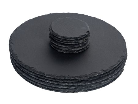 12pc Black Round Slate Placemat & Coaster Sets - By Argon Tableware Online Sale