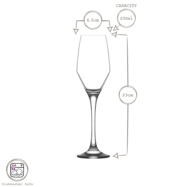 230ml Ella Glass Champagne Flutes - Pack of Six - By LAV on Sale