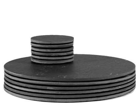 12pc Black Round Linea Slate Placemats & Coasters Set - By Argon Tableware Online Sale