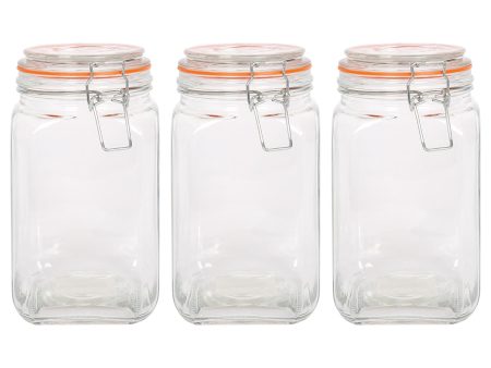 1.25L Square Glass Jars with Clip-Top Lids - Pack of Three - By Argon Tableware For Discount