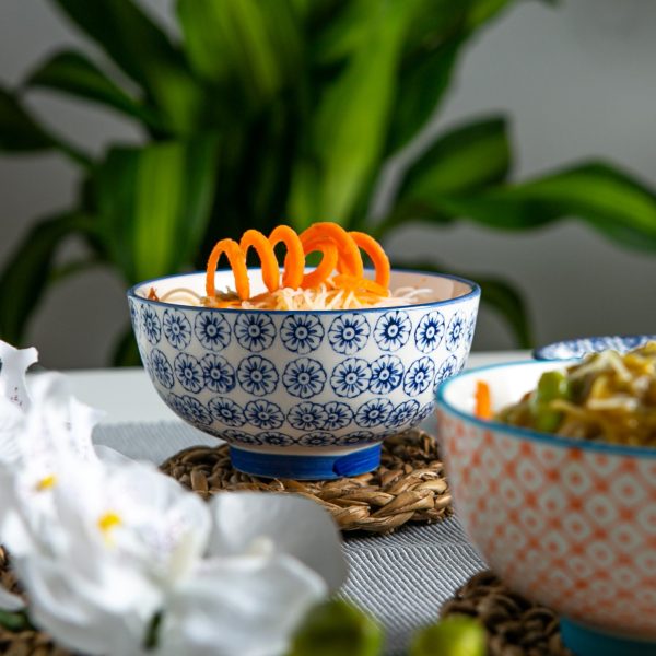 12cm Hand Printed China Rice Bowls - Pack of Six - By Nicola Spring Online