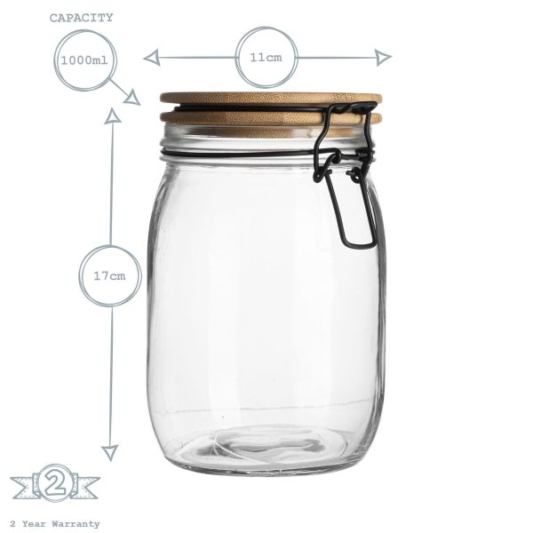 1L Glass Storage Jars with Wooden Clip Lid - Pack of 3 - By Argon Tableware For Cheap