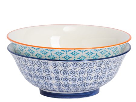 21.5cm Hand Printed China Salad Bowls - Pack of Two - By Nicola Spring Supply