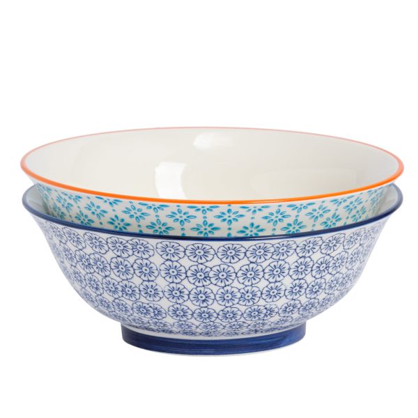 21.5cm Hand Printed China Salad Bowls - Pack of Two - By Nicola Spring Supply