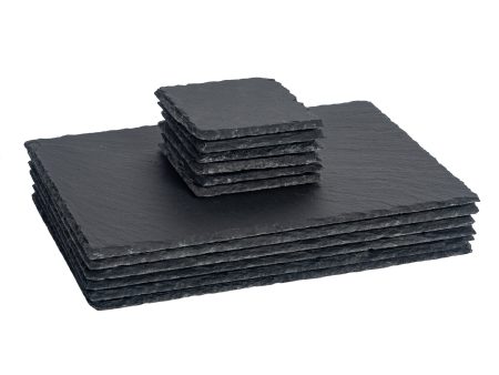 12pc Rectanglar Slate Placemat & Coaster Set - By Argon Tableware Discount