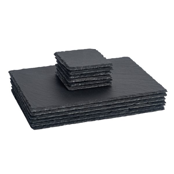 12pc Rectanglar Slate Placemat & Coaster Set - By Argon Tableware Discount