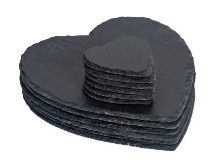 12pc Black Heart Slate Placemat & Coaster Sets - By Argon Tableware For Discount