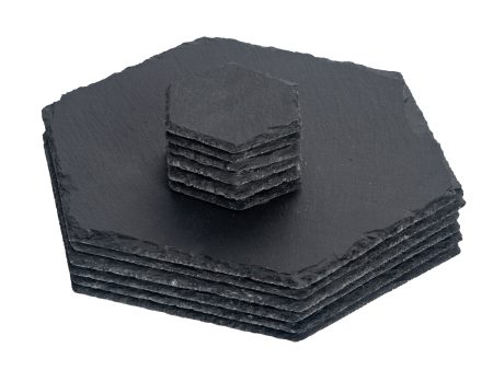 12pc Black Hexagon Slate Placemat & Coaster Sets - By Argon Tableware Discount