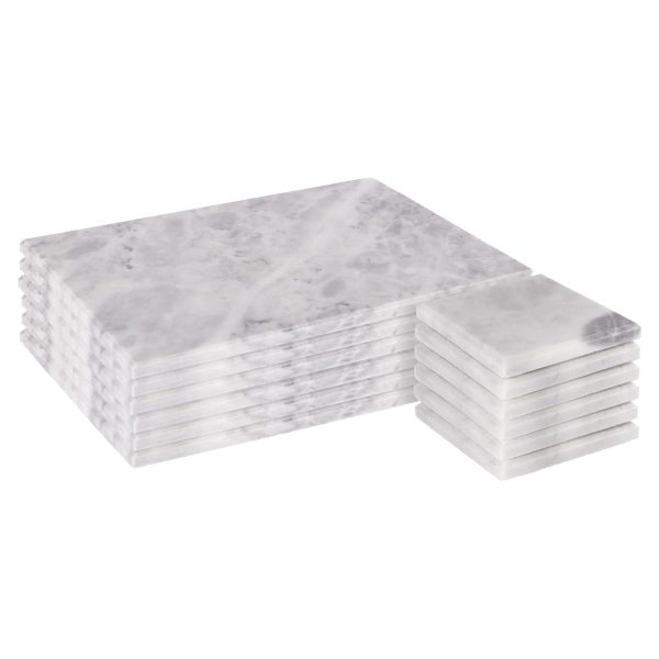 12pc Marble Placemats & Square Coasters Set - By Argon Tableware Cheap