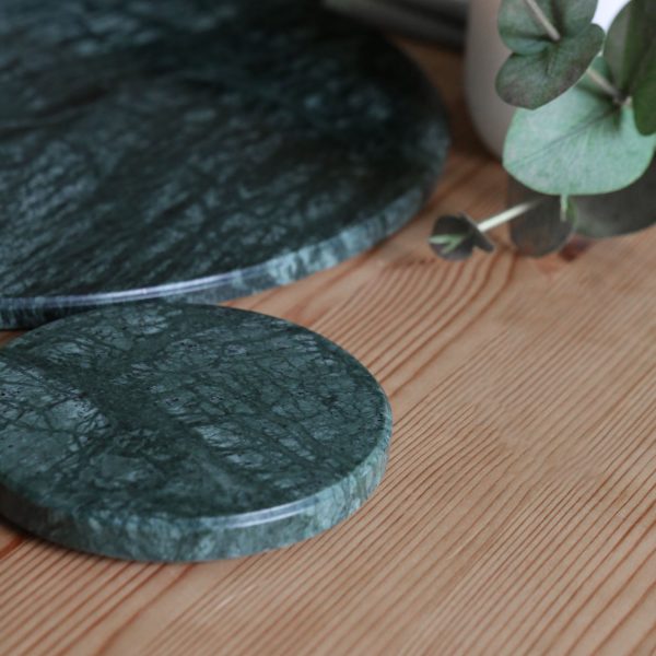 12pc Round Marble Placemats & Round Coasters Set - 30cm - Green - By Argon Tableware Online