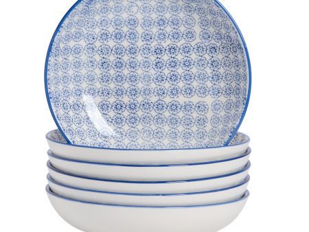 22cm Hand Printed China Pasta Bowls - Pack of Six - By Nicola Spring Fashion