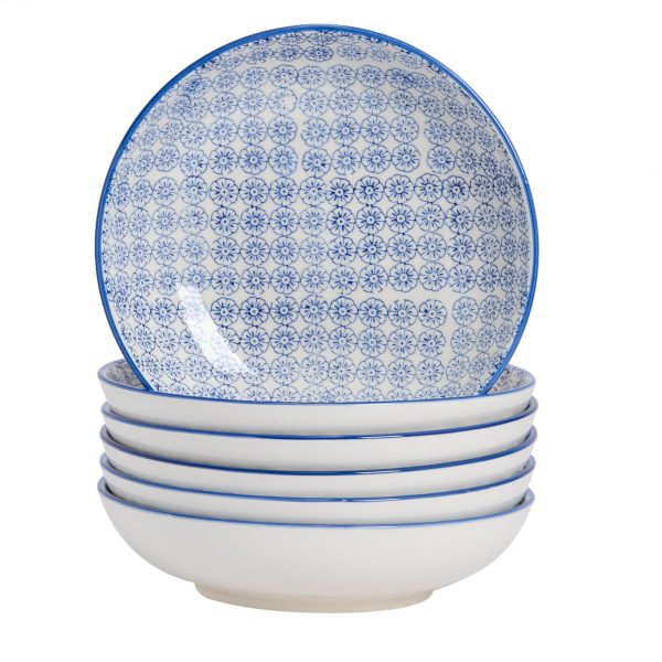 22cm Hand Printed China Pasta Bowls - Pack of Six - By Nicola Spring Fashion