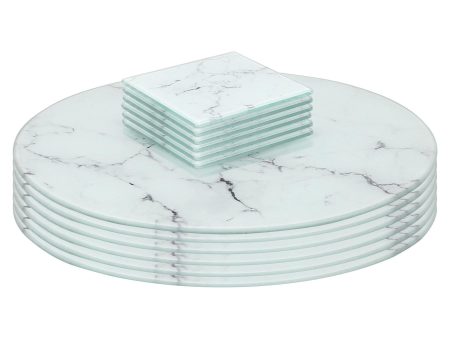 12pc Round Glass Placemats & Square Coasters Set - 30cm - Marble - By Harbour Housewares Hot on Sale