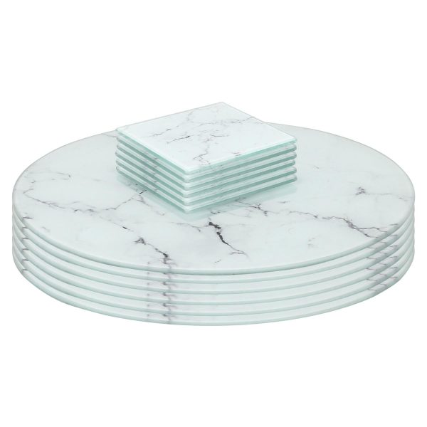 12pc Round Glass Placemats & Square Coasters Set - 30cm - Marble - By Harbour Housewares Hot on Sale